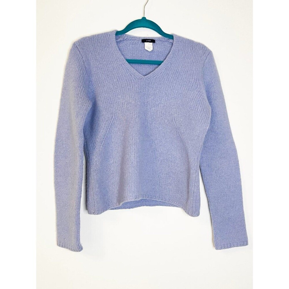 J.Crew 100% Lambswool V-Neck Sweater Lavender Elbow Patch Size M Academia
